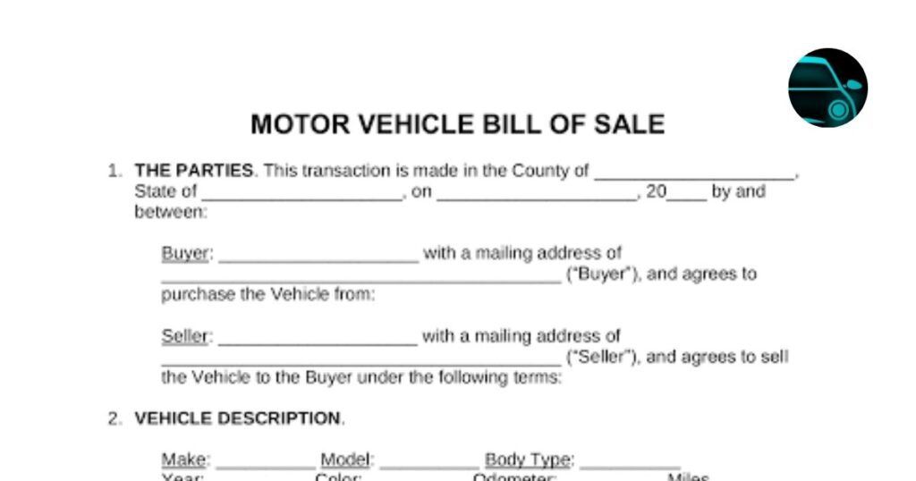 Motor vehicle bill of sale